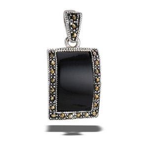 NWT Sterling Silver Marcasite And Synthetic Black Onyx Pendant